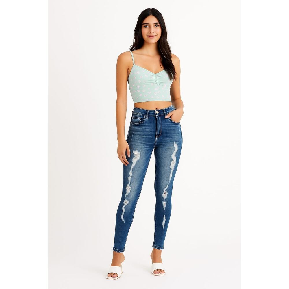 Express Jeans Women's High Rise Legging Distressed Stretch Blue Size 4 R